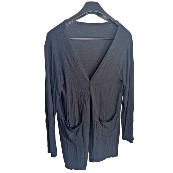 ZYIA ACTIVE L BLACK OPEN FRONT LONG CARDIGAN SWEATER COZY RAYON BLEND STRETCH - Picture 1 of 3